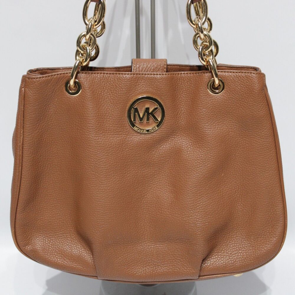 Michael Kors Fulton Gold Chain Brown Leather Shoulder Bag 14" x 8" x 4" (P1) - Picture 4 of 16